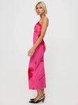 side view of model wearing Princess Polly Knox Maxi Dress Hot Pink Floral Scoop Neck 