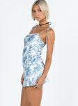 Front view of model wearing  front Princess Polly Crew Neck  Posito Mini Dress Blue / White