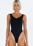 front view of model wearing Princess Polly Jarocin Bodysuit Black Sleeveless V-Neck 