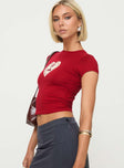 side view of model wearing Princess Polly Sutin Top Cherry Short Sleeves Crew Neck 