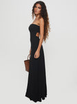 side view of model wearing Princess Polly Yahir Strapless Maxi Dress Black Straight Neck 