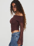 Serenah Mesh Off The Shoulder Top Brown