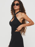 side view of model wearing Princess Polly Quell Top Black Sleeveless 