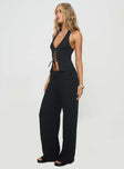 side view of model wearing Princess Polly Felipe Linen Blend Pants Black 