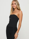 side view of model wearing Princess Polly Flounce Strapless Top Black Sleeveless straight 