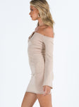 product Princess Polly High Neck  Messel Off The Shoulder Mini Dress Beige