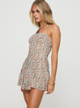 side view of model wearing Princess Polly Delamere Mini Dress Multi / Floral Square Neck 