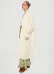 Longline cardigan Cable knit material, drop shoulder, ribbed trim Good stretch, unlined 