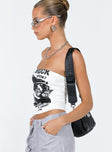 Front view of model wearing  front Princess Polly Sleeveless Asymmetric Neckline  Punk Rock Strapless Top White