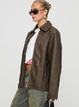 Faux leather jacket Oversized fit, classic collar, drop shoulder, zip fastening, twin hip pockets Good stretch, fully lined 