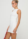 Front view of model wearing  front Princess Polly High Neck  Eklund Mini Dress White Petite