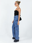 side view of model wearing Princess Polly Darla Cargo Denim Jeans High Waisted 