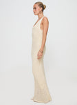 side view of model wearing Princess Polly Andiamo Maxi Dress Cream Scoop Neck 