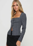 Long sleeve top Pinstripe print, square neckline, button fastening at front  Slight stretch, partially lined 