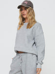 side view of model wearing Princess Polly Dream Fleece Classic Crewneck Sweatshirt Grey Marle 