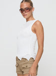 side view of model wearing Princess Polly Lefort Tank Top White Sleeveless Crew Neck 