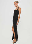 side view of model wearing Princess Polly Bombshell Maxi Dress Black Square Neck 