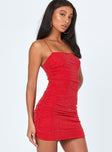 side view of model wearing Princess Polly Holloway Wishes Mini Dress Red 