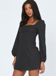 side view of model wearing Princess Polly Hastings Long Sleeve Mini Dress Black 