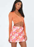   side view of model wearing Princess Polly Jeston Retro Square Tie Mini Skirt Multi 