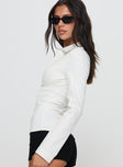 side view of model wearing Princess Polly Bellar Long Sleeve Top Ivory Full Sleeves V-Neck 