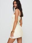 side view of model wearing Princess Polly Melrose Nights Mini Dress Cream Square Neck 