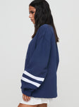 side view of model wearing Princess Polly Snoopy Star Tennis Club Sweater Navy Long 