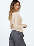 product Princess Polly Full Sleeves Asymmetric Neckline  Arthie Long Sleeve Top Beige Low Impact