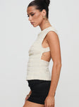 side view of model wearing Princess Polly Uno Tie Top Porcelain Sleeveless Crew Neck 