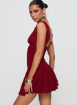 side view of model wearing Princess Polly Taverna Plunge Mini Dress Red Plunger 