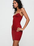 side view of model wearing Princess Polly Setsuko Mini Dress Red Sweetheart Neckline 