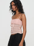 side view of model wearing Princess Polly Alfredo Top Pink Sleeveless Square Neck 