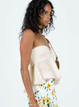 Front view of model wearing  front Princess Polly Sleeveless Asymmetric Neckline  Long Summer Nights Top Ivory Low Impact