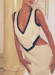 Front view of model wearing  front Princess Polly Plunger  Keila Lace Trim Maxi Dress Cream / Black