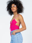 side view of model wearing Princess Polly Merlin Bodysuit Pink Sleeveless Sweetheart 