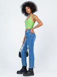 side view of model wearing Princess Polly Khaled Skinny Mid Wash Denim Jeans High Waisted 