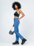 side view of model wearing Princess Polly Seymour Mom Denim Jeans High Waisted 