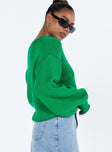 Green cropped sweater Relaxed fit Drop shoulder Slightly cropped Chunky knit Unlined