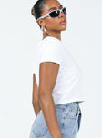 side view of model wearing Princess Polly Better Together Tee White Short Sleeves Crew Neck 