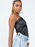 side view of model wearing Princess Polly Atlantis Top Black Sleeveless Square Neck 