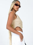 side view of model wearing Princess Polly Brenner Top Beige Sleeveless V-Neck 