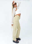 side view of model wearing Princess Polly Lou Jeans Beige High Waisted 