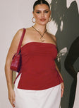 front view of model wearing Princess Polly Strutter Strapless Top Burgundy Curve Sleeveless Square Neck 