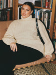 side view of model wearing Princess Polly Judson Roll Neck Cable Knit Sweater Cream Curve regular 