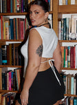 side view of model wearing Princess Polly Uzo Top White Curve Sleeveless Crew Neck 