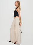 side view of model wearing Princess Polly Beach Comber Linen Pant Beige High Waisted Pants 