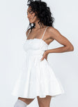 side view of model wearing Princess Polly Ceara Mini Dress White Square Neck 