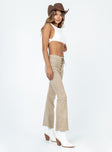 Front view of model wearing  front Princess Polly High Waisted Pants  Nettie Pants Beige