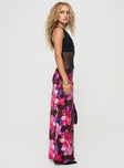   side view of model wearing Princess Polly Joder Maxi Skirt Purple Floral Maxi 