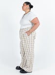 Front view of model wearing  front Princess Polly  Archer Pants Beige Plaid Curve